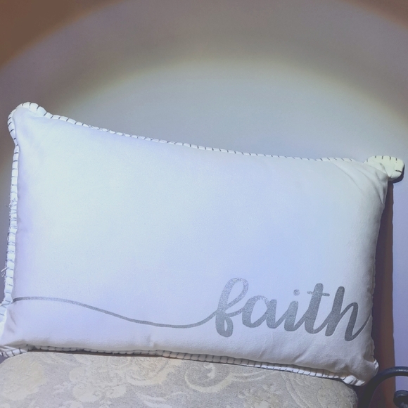Other - GORGOUS Pillow with Silver 'Faith' Embroidery